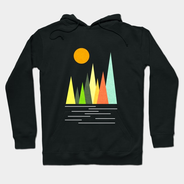 Minimalist Abstract Nature Art #31 Linear and Colorful Mountains Hoodie by Insightly Designs